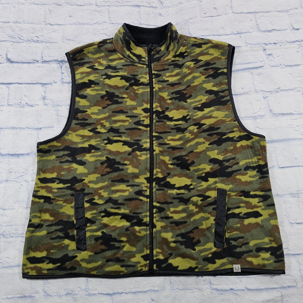 Racks & Reels Fleece Vest MENS XL Green Camo Sherpa Lined Full Zip Hunting Gear
